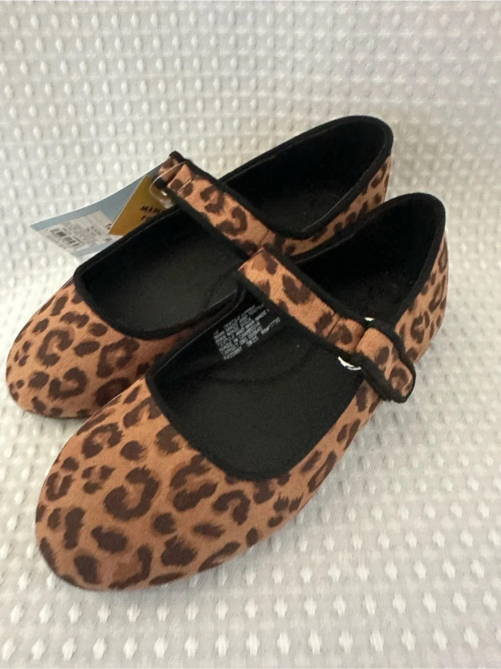 Cat & Jack Tan and Black Leopard Print Mary Jane Flats (Addy) NEW Size 12